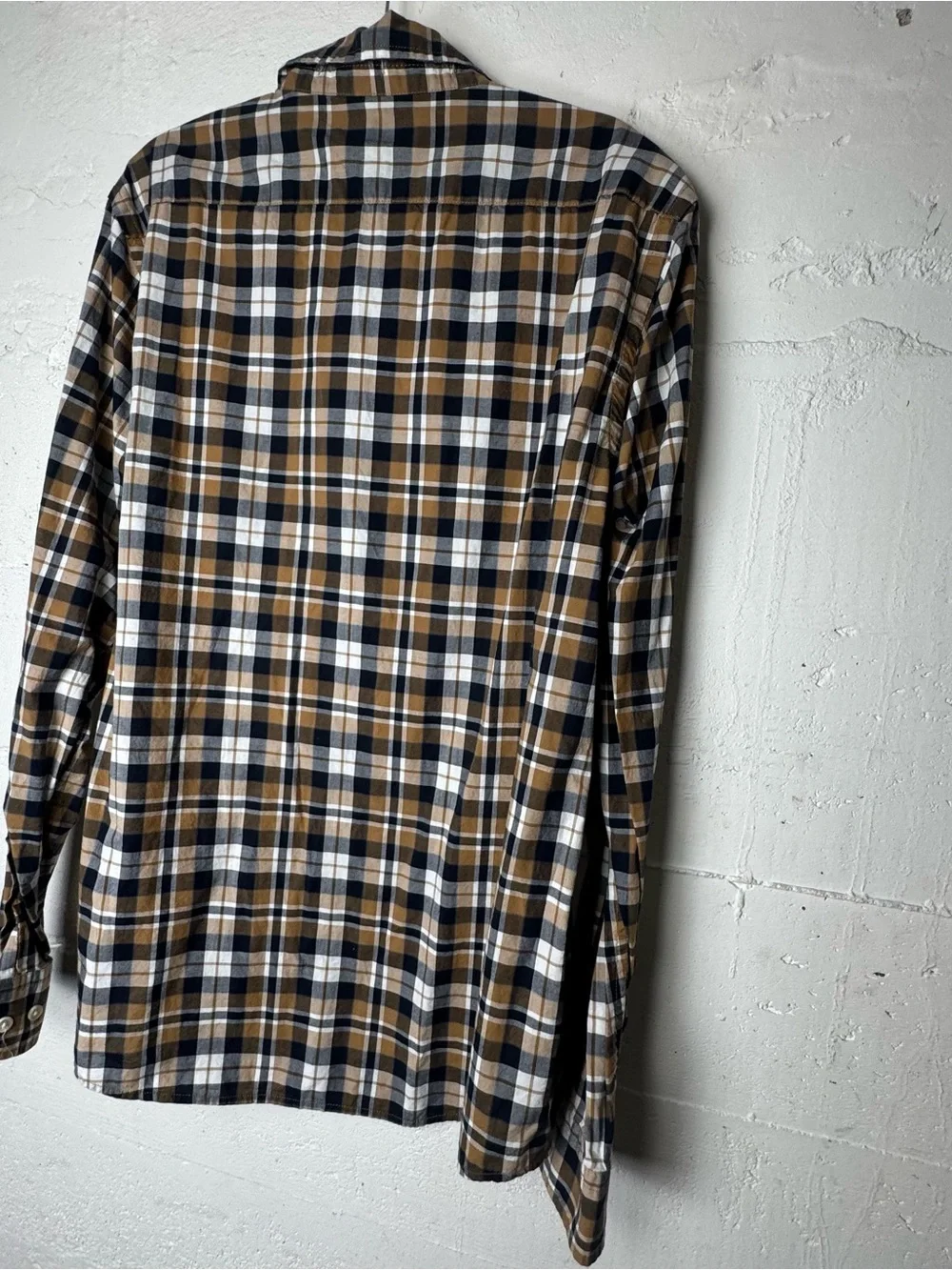 Banana Republic Luxe LS Untucked Slim Fit Plaid Shirt Men MediumTall Tan
